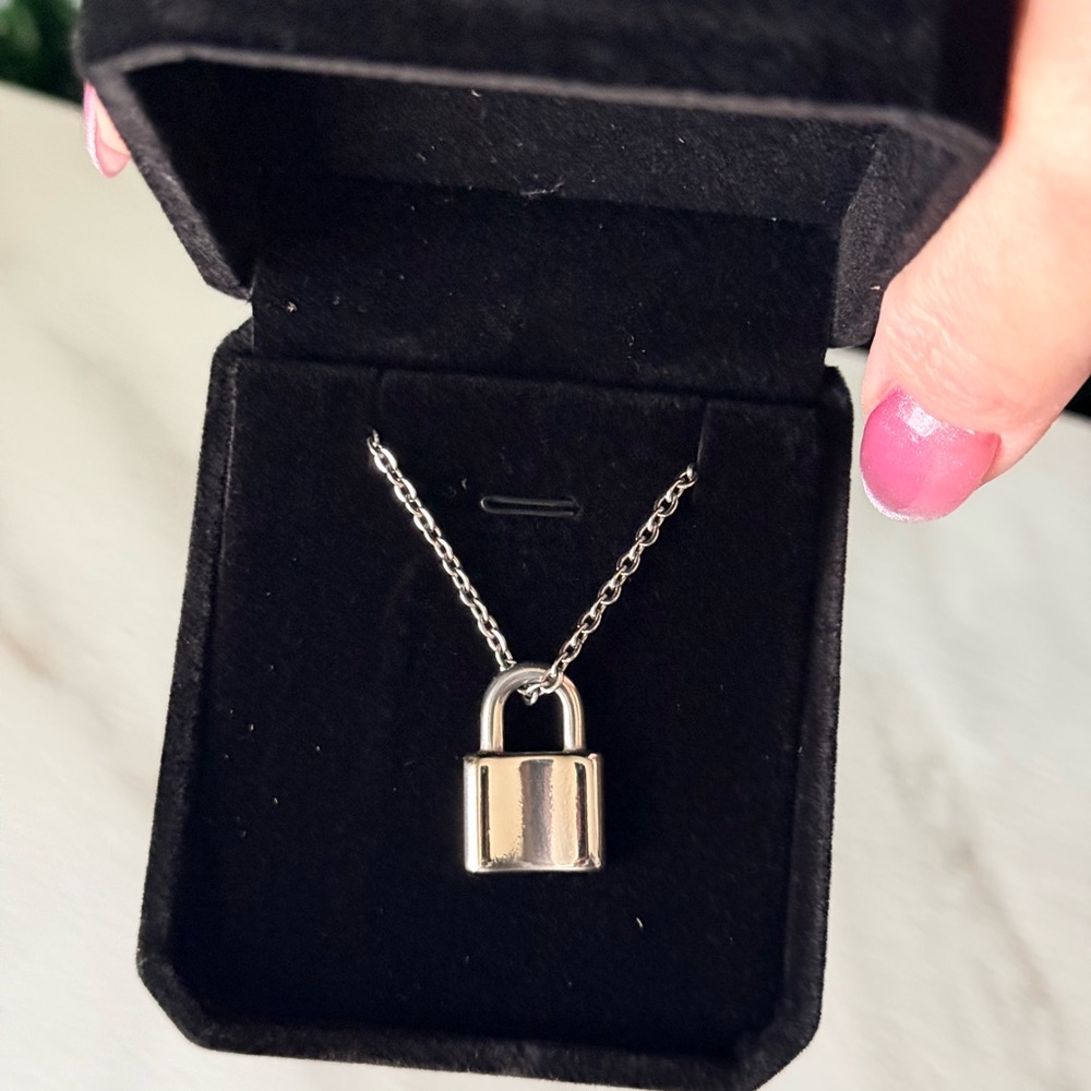 Silver Tone Gold Plated Padlock Pendant Necklace - Women Jewelry